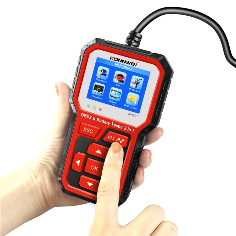 Konnwei KW681 2 en 1 6-12V Tester de Batería de Automóvil OBD2 Cars Falla Diagnóstico de Diagnóstico Analizador de Baterías