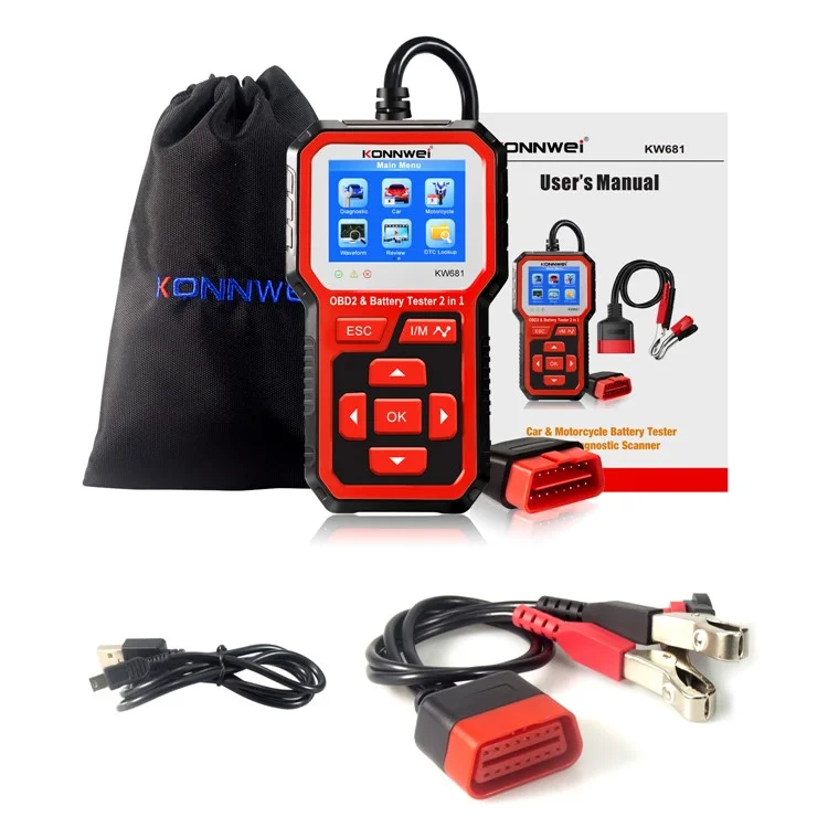 KONNWEI KW681 2 in 1 6-12V Car Battery Tester OBD2 Cars Fault Diagnosis Instrument Battery Analyzer