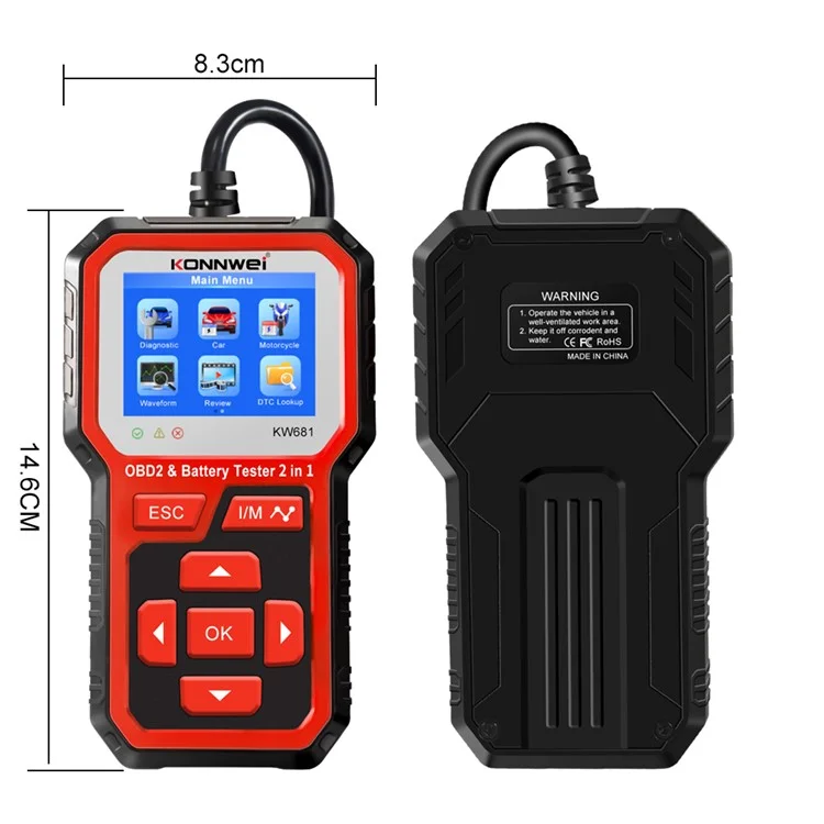 KONNWEI KW681 2 in 1 6-12V Car Battery Tester OBD2 Cars Fault Diagnosis Instrument Battery Analyzer