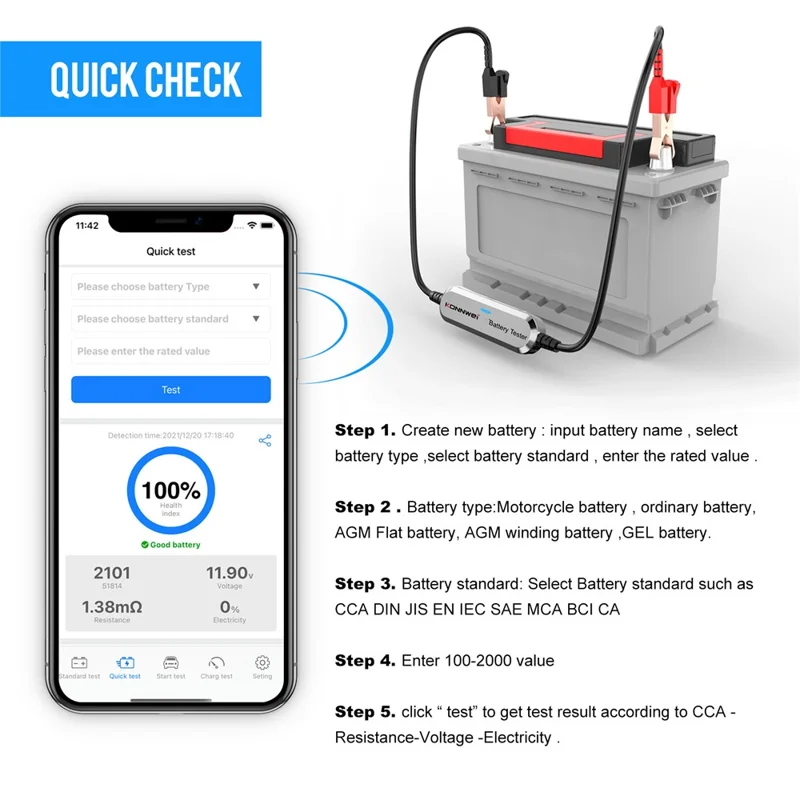 KONNWEI BK100 Automotive Wireless Bluetooth-compatible 6V 12V Battery CCA Tester Car Battery Charging Analyzer - Silver