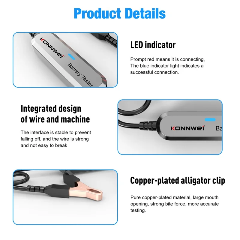 KONNWEI BK100 Automotive Wireless Bluetooth-compatible 6V 12V Battery CCA Tester Car Battery Charging Analyzer - Silver