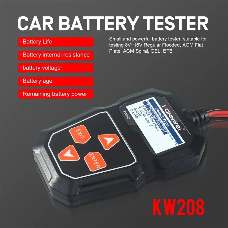 Konnwei KW208 Automobile Testeur De Batterie De Voiture Digital 12V 100-2000CCA