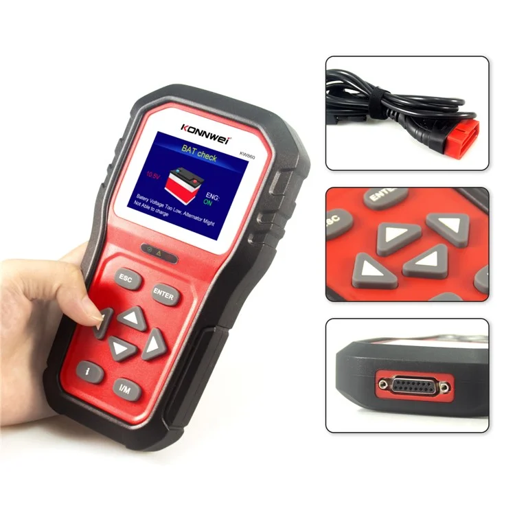 KONNWEI KW860 OBDII Código de Código Leitor do Leitor do Leitor do Motor do Metor de Fala Ease/reset Códigos de Falha Scanner de Diagnóstico