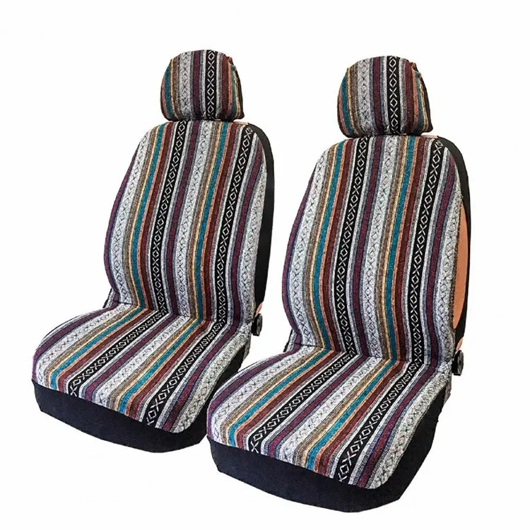 4 piezas / Conjunto de estilo étnico Cubierta de asiento delantero de coche de cobertura completa Protector Antideslizante Automotriz Cubierta de cojín (2 x Cubierta de reposacabezas + 2 x Cubierta de asiento delantero)