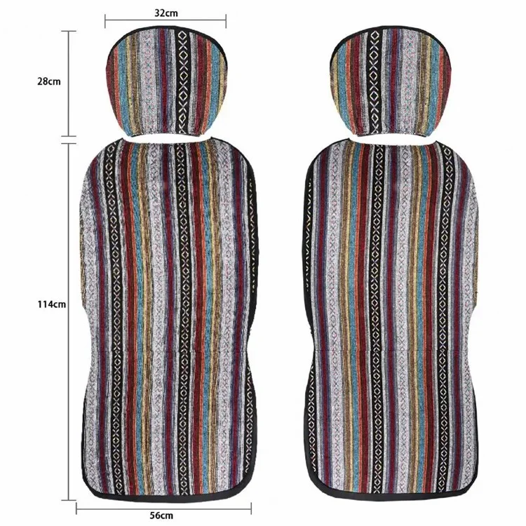 4 piezas / Conjunto de estilo étnico Cubierta de asiento delantero de coche de cobertura completa Protector Antideslizante Automotriz Cubierta de cojín (2 x Cubierta de reposacabezas + 2 x Cubierta de asiento delantero)