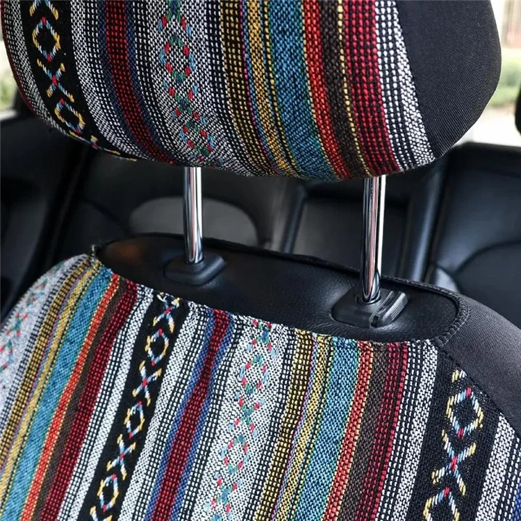 4 piezas / Conjunto de estilo étnico Cubierta de asiento delantero de coche de cobertura completa Protector Antideslizante Automotriz Cubierta de cojín (2 x Cubierta de reposacabezas + 2 x Cubierta de asiento delantero)