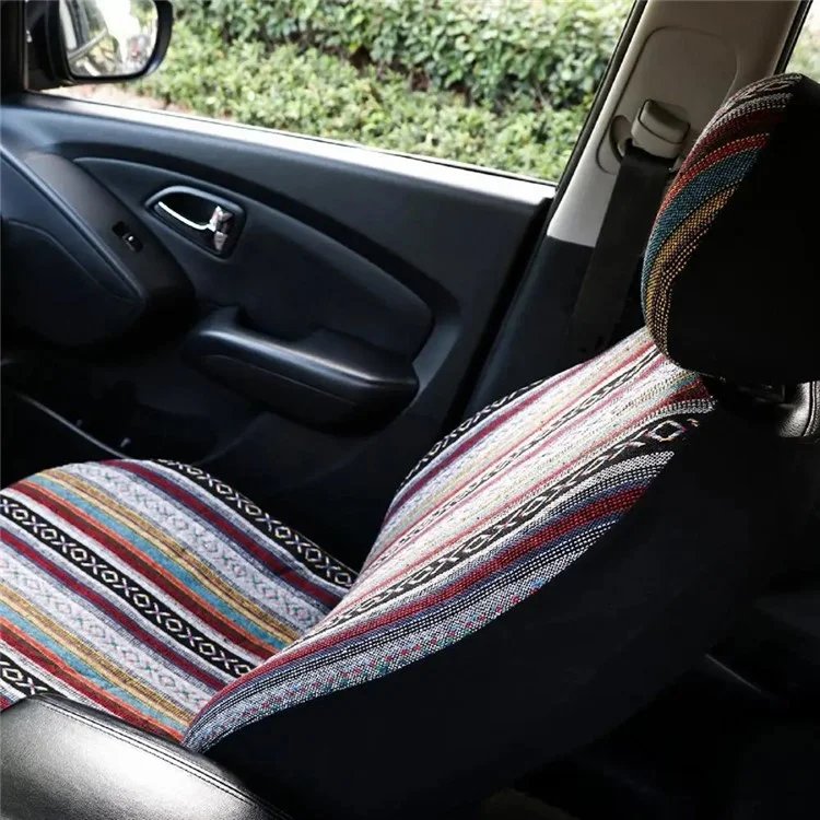 4 piezas / Conjunto de estilo étnico Cubierta de asiento delantero de coche de cobertura completa Protector Antideslizante Automotriz Cubierta de cojín (2 x Cubierta de reposacabezas + 2 x Cubierta de asiento delantero)