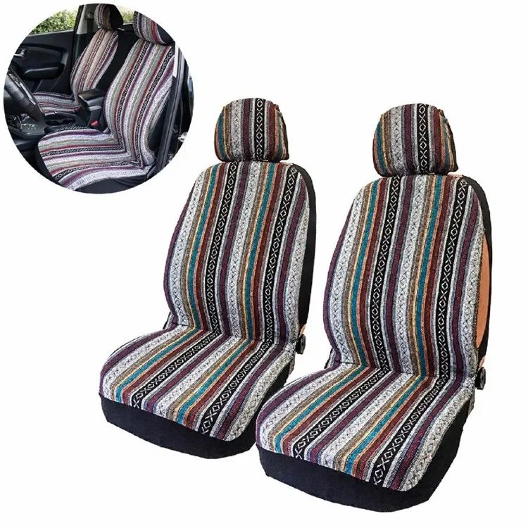 4 piezas / Conjunto de estilo étnico Cubierta de asiento delantero de coche de cobertura completa Protector Antideslizante Automotriz Cubierta de cojín (2 x Cubierta de reposacabezas + 2 x Cubierta de asiento delantero)