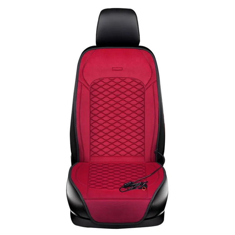 Car Winter Heated Short Plush Seat Cushion for 12V Car Electric Fast Heating Seat Cushion, Cigarette Lighter Power - Red