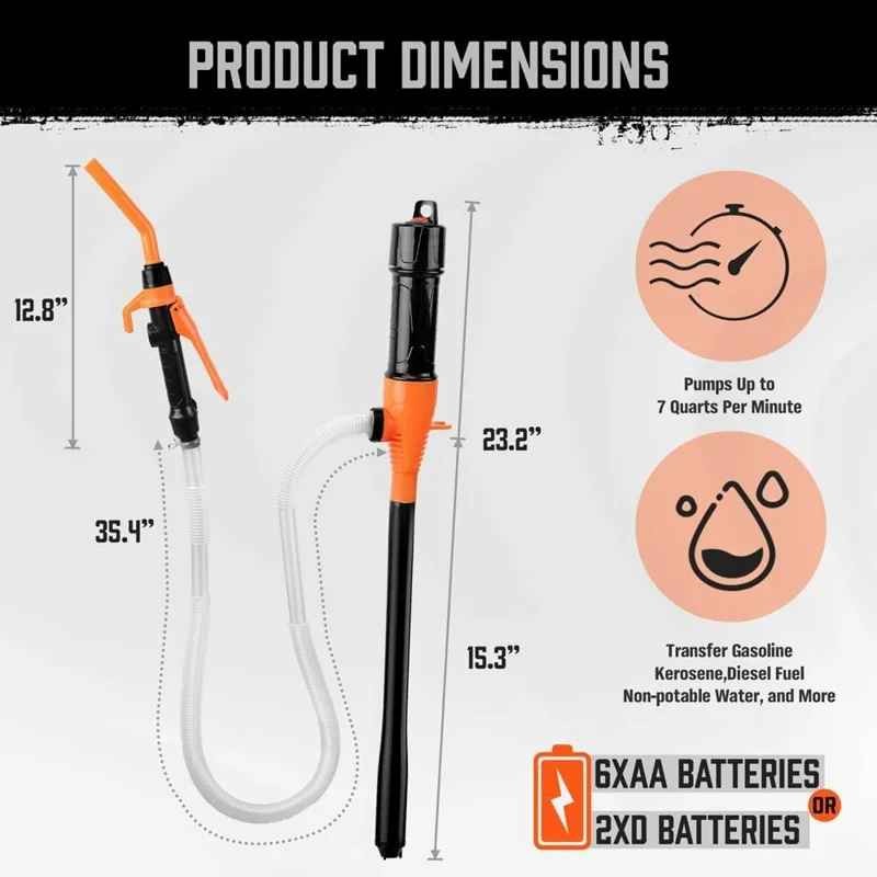 Portable Electric Fuel Transfer Pump Battery Powered Siphon Pump for Car Gas Tank and Water