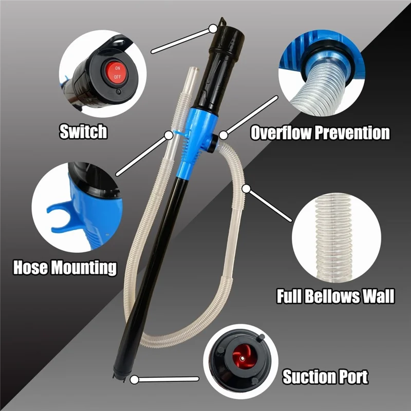 Portable Electric Fuel Transfer Pump Battery Powered Siphon Pump for Car Gas Tank and Water - Blue