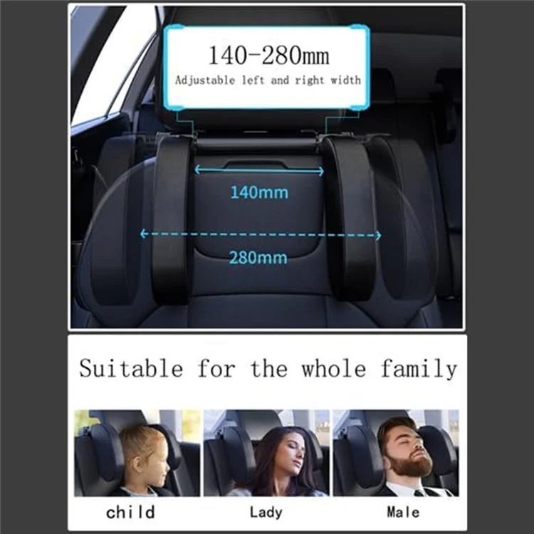 Descanso de cabeça para carro A05 Two Side Pillow para crianças e adultos, com espuma de memória - Preto