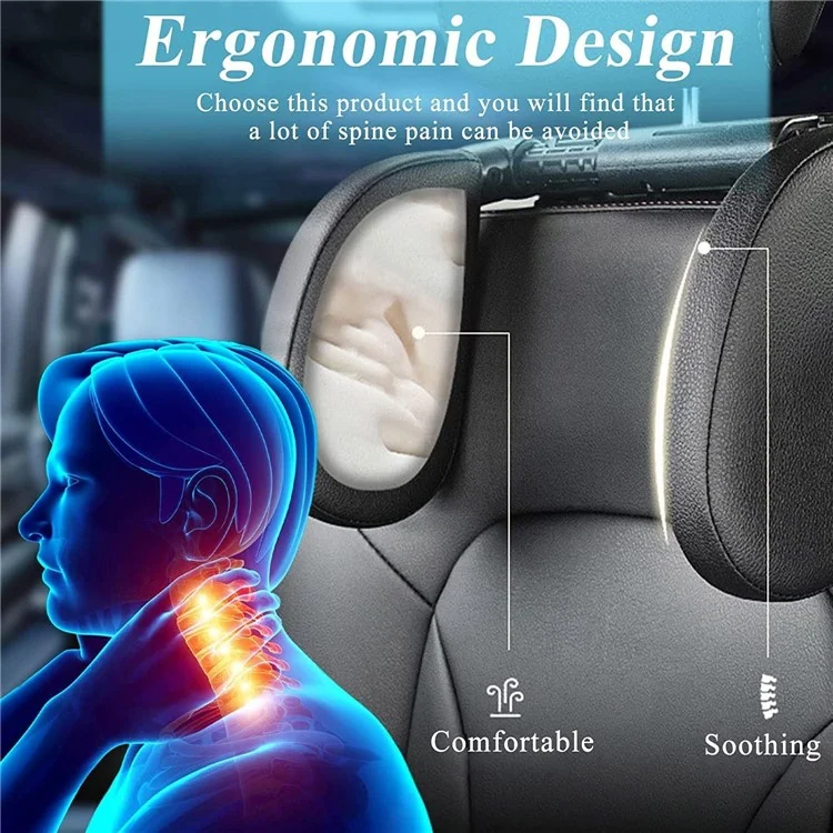 A05 Car Headrest Two Side Pillow Children Adult Car Seat Memory Foam Head Rest Cushion with Hook - Brown