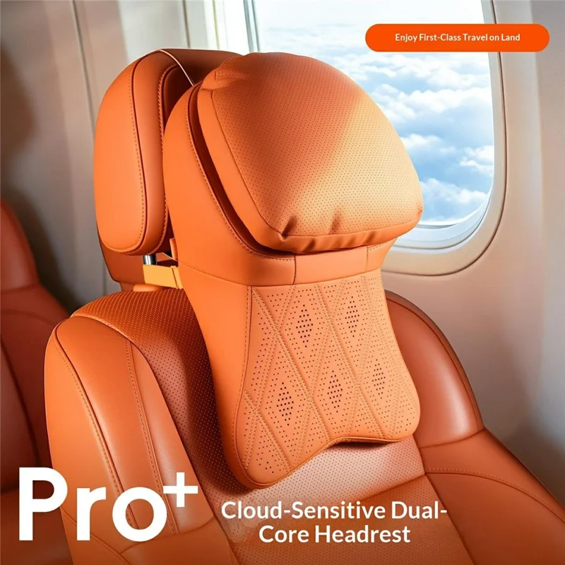 Car Headrest Cushion Perforated Nappa Texture Leather Memory Foam Ergonomic Neck Pillow - Black