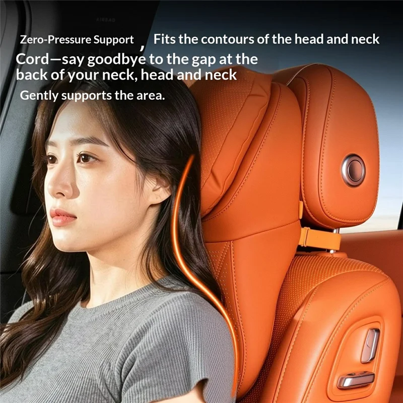 Car Headrest Cushion Perforated Nappa Texture Leather Memory Foam Ergonomic Neck Pillow - Black
