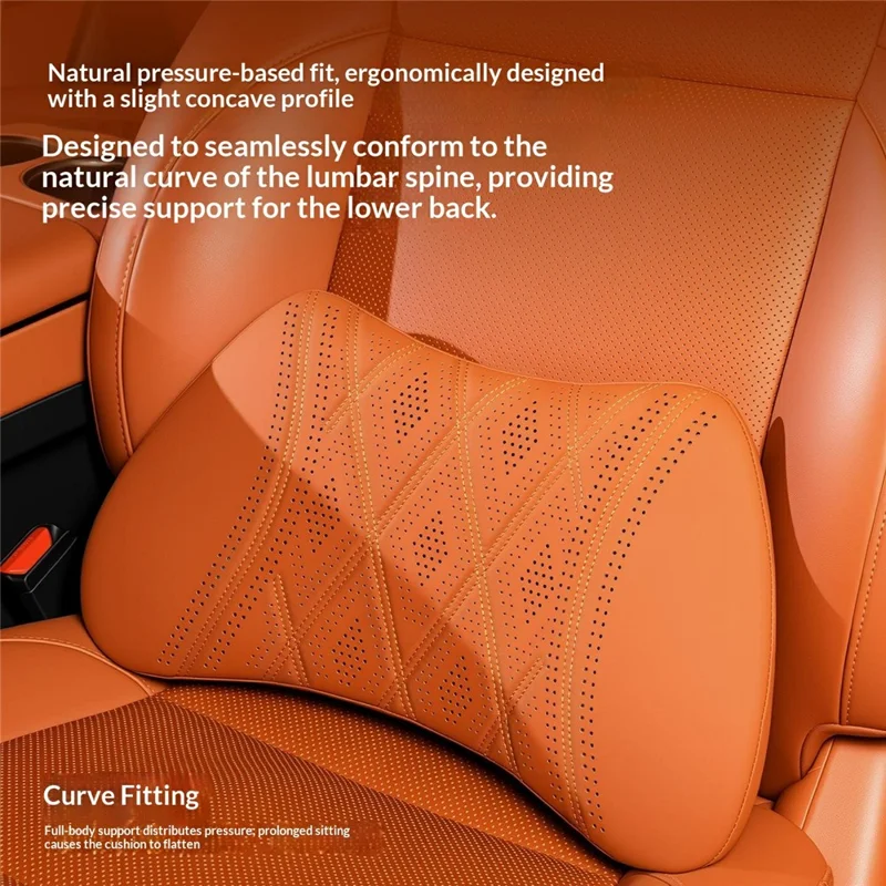 Car Headrest Cushion Perforated Nappa Texture Leather Memory Foam Ergonomic Neck Pillow - Black