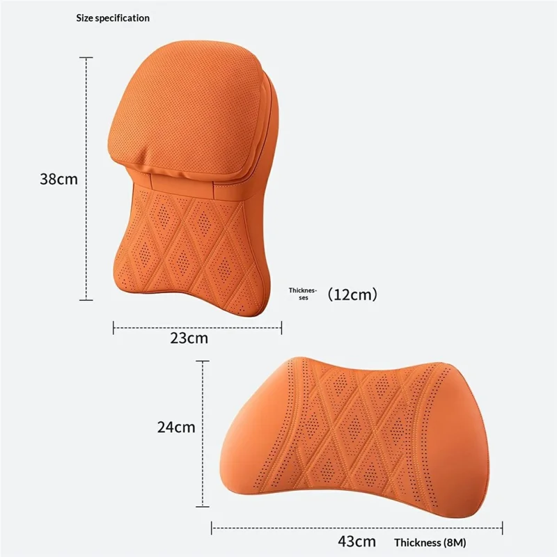 Car Headrest Cushion Perforated Nappa Texture Leather Memory Foam Ergonomic Neck Pillow - Black