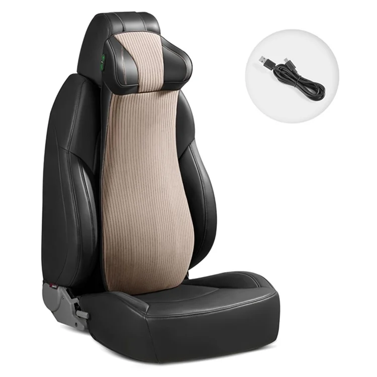 XIONGGUAN LT002 2-in-1 One-piece Memory Foam Car Lumbar Neck Support Cushion Electric Smart Massage Fatigue Relieve Vehicle Headrest Back Cushion - Beige