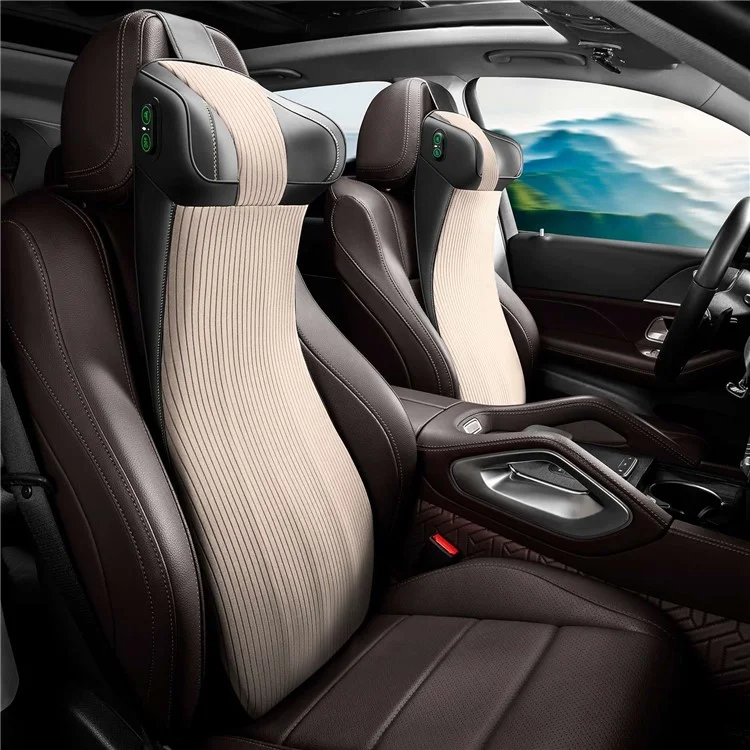 XIONGGUAN LT002 2-in-1 One-piece Memory Foam Car Lumbar Neck Support Cushion Electric Smart Massage Fatigue Relieve Vehicle Headrest Back Cushion - Beige