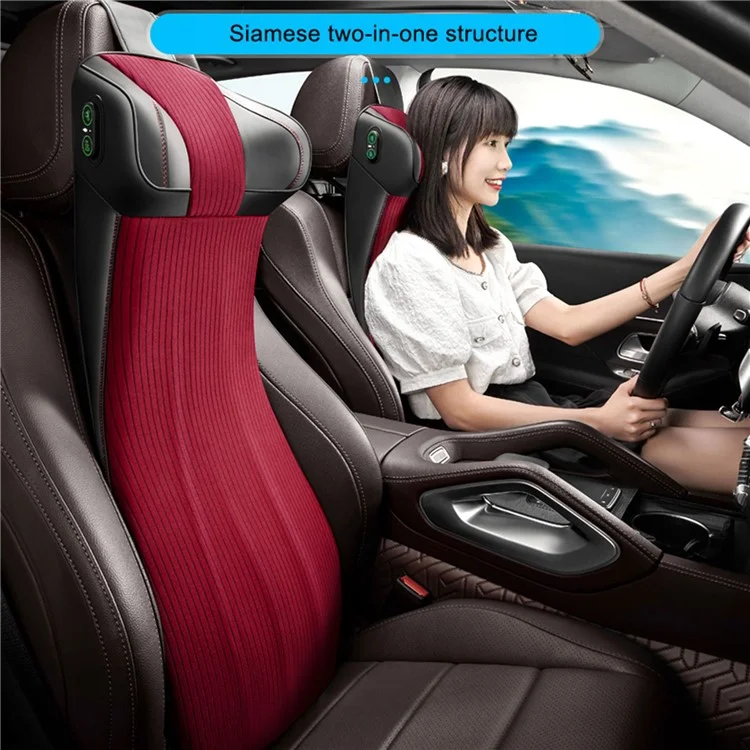 XIONGGUAN LT002 2-in-1 One-piece Memory Foam Car Lumbar Neck Support Cushion Electric Smart Massage Fatigue Relieve Vehicle Headrest Back Cushion - Beige