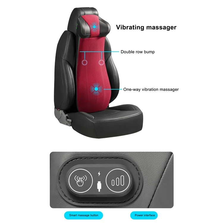 XIONGGUAN LT002 2-in-1 One-piece Memory Foam Car Lumbar Neck Support Cushion Electric Smart Massage Fatigue Relieve Vehicle Headrest Back Cushion - Beige