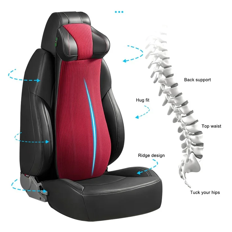 XIONGGUAN LT002 2-in-1 One-piece Memory Foam Car Lumbar Neck Support Cushion Electric Smart Massage Fatigue Relieve Vehicle Headrest Back Cushion - Beige