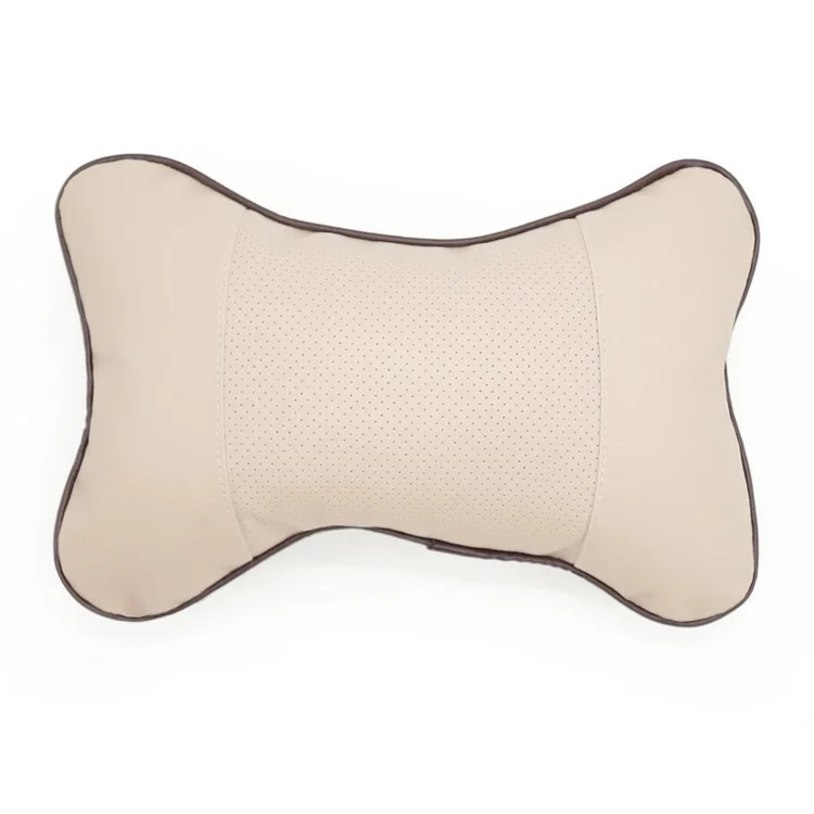 097 Breathable PU Leather Neck Pillow for Car Seat Headrest Cushion Auto Neck Cushion - Beige
