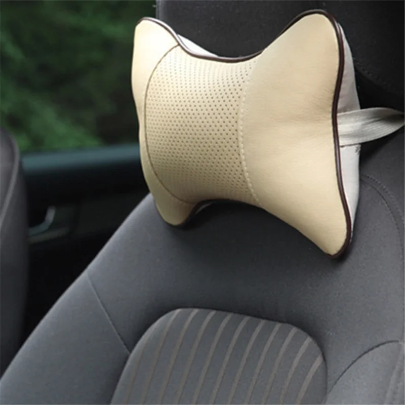 097 Breathable PU Leather Neck Pillow for Car Seat Headrest Cushion Auto Neck Cushion - Brown