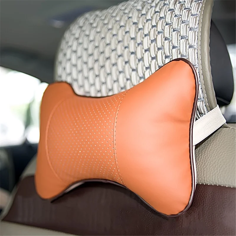 097 Breathable PU Leather Neck Pillow for Car Seat Headrest Cushion Auto Neck Cushion - Brown