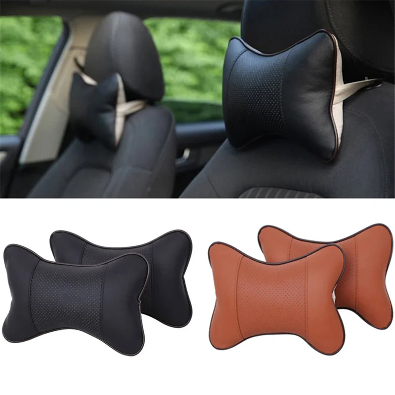 097 Breathable PU Leather Neck Pillow for Car Seat Headrest Cushion Auto Neck Cushion - Brown