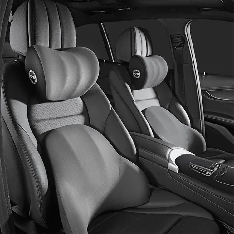 CHEGES Memory Foam Fatigue Relieve Car Lumbar Support Cushion Headrest Neck Pillow Set - Grau