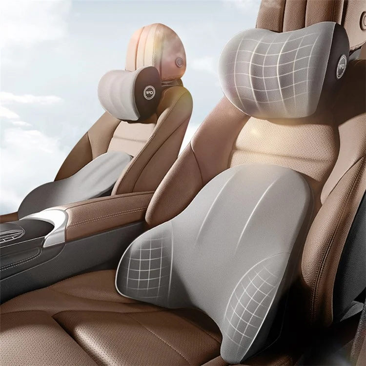 CHEGES Memory Foam Fatigue Relieve Car Lumbar Support Cushion Headrest Neck Pillow Set - Grau