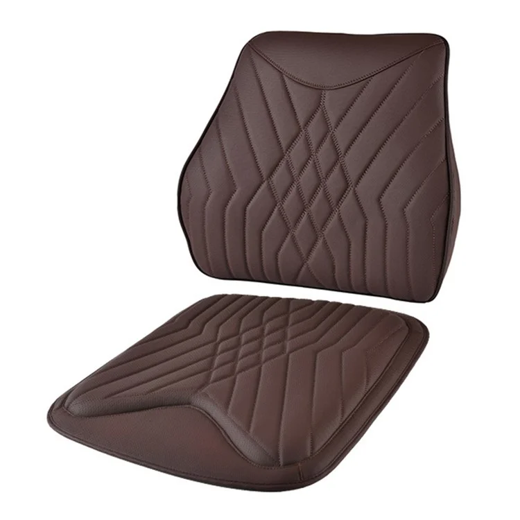 TK036 2 piezas / Juego de cojín de asiento de automóvil y almohada de apoyo lumbar de cuero PU con textura Nappa + espuma de memoria - Marrón