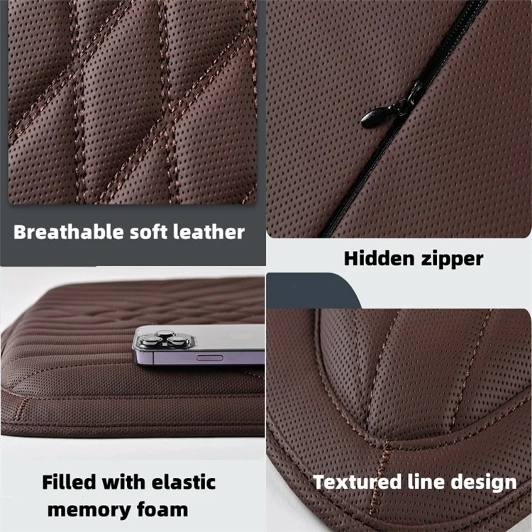 TK036 2 piezas / Juego de cojín de asiento de automóvil y almohada de apoyo lumbar de cuero PU con textura Nappa + espuma de memoria - Marrón