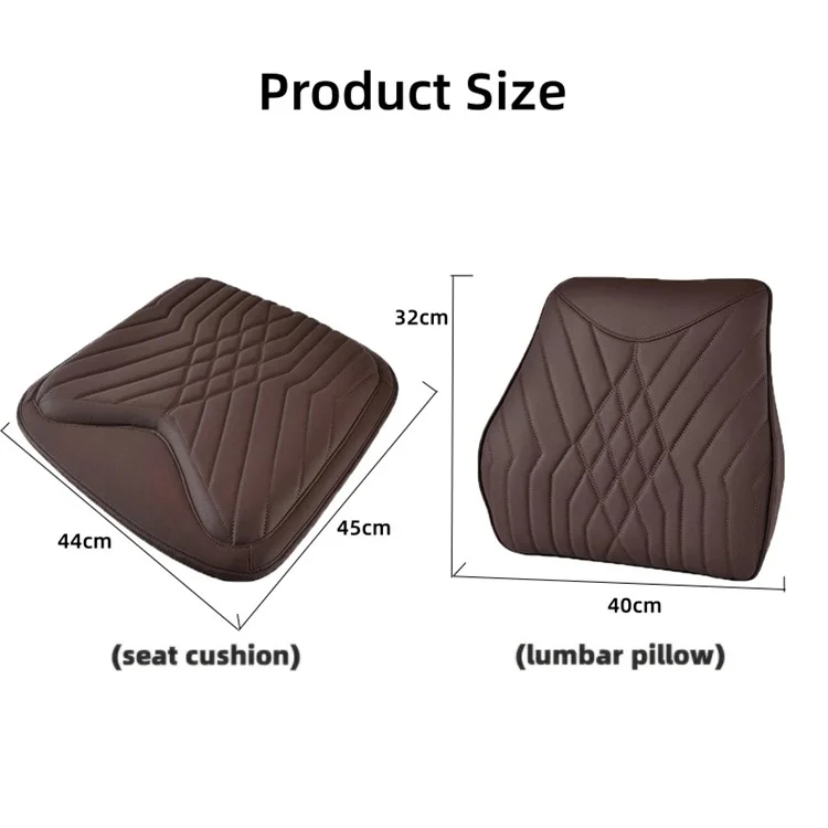TK036 2 piezas / Juego de cojín de asiento de automóvil y almohada de apoyo lumbar de cuero PU con textura Nappa + espuma de memoria - Marrón