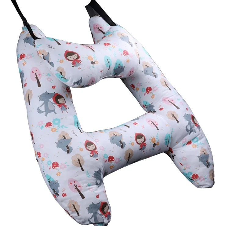 SWIMMDIARY H-Shape Kid Sleeping Head Support Car Seat Safety Neck Pillow Travel Cushion - Red Hood
