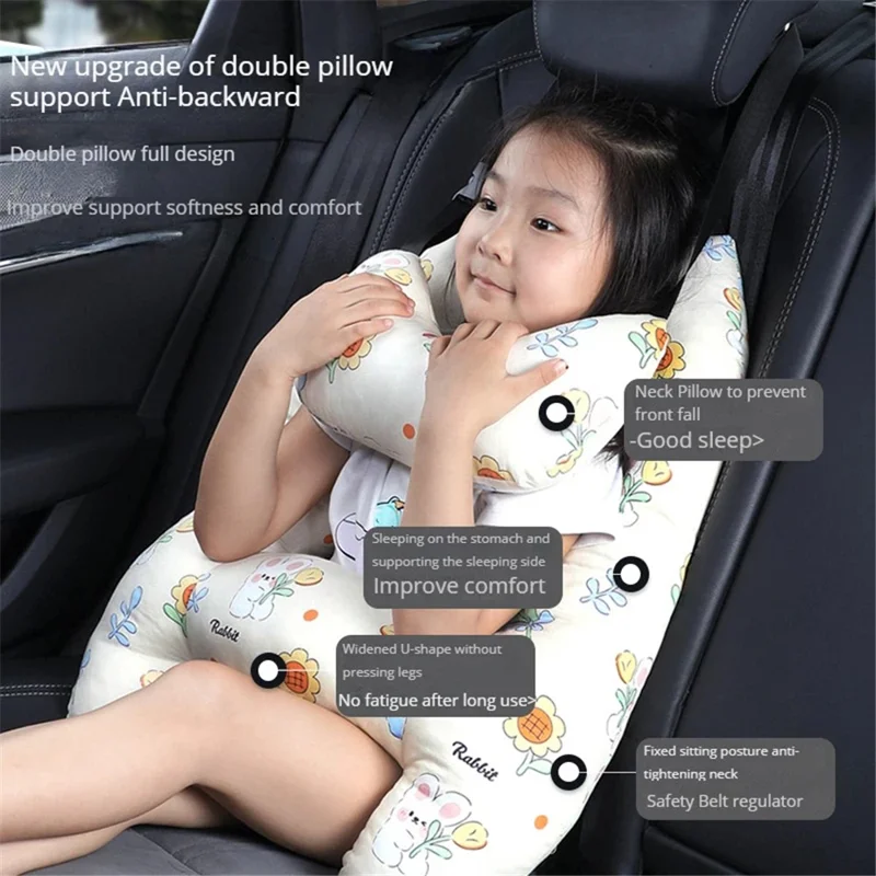 SWIMMDIARY H-Shape Kid Sleeping Head Support Car Seat Safety Neck Pillow Travel Cushion - Bunny