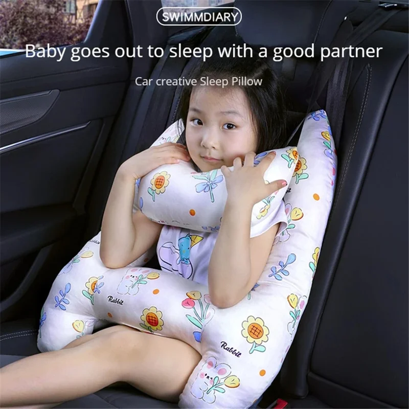 SWIMMDIARY H-Shape Kid Sleeping Head Support Car Seat Safety Neck Pillow Travel Cushion - Bunny
