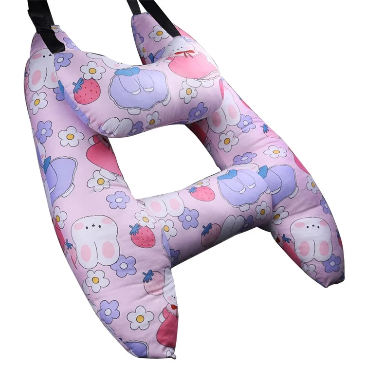 SWIMMDIARY H-Shape Kid Sleeping Head Support Car Seat Safety Neck Pillow Travel Cushion - Rabbit+Strawberry