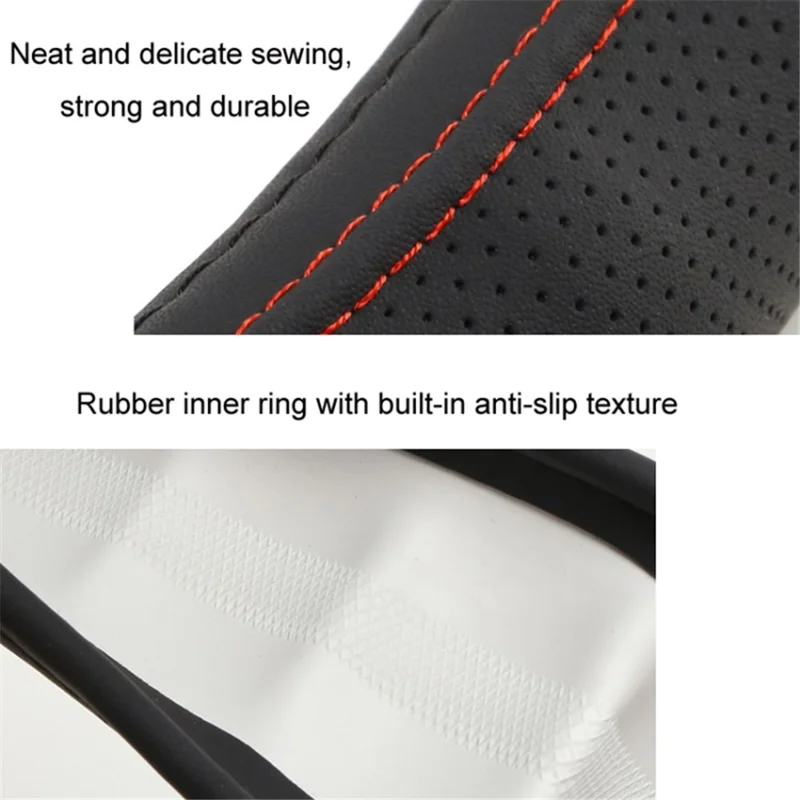 38CM Revêtement de volant de camion en cuir hypoallergénique avec design antidérapant - Noir + Ligne rouge