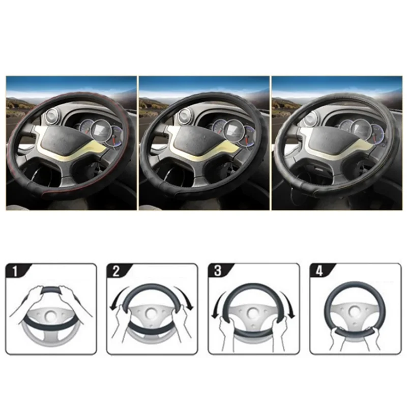 40CM Truck Steering Wheel Cover Anti-Slip Leather Sleeve Protector - Black+Colorful Line