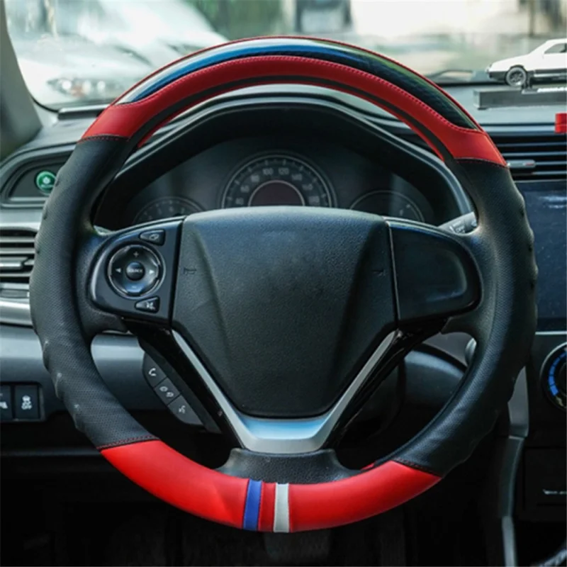 Coprivolante da auto a forma di O da 38 cm, colore scontornato in microfibra in pelle - Rosso