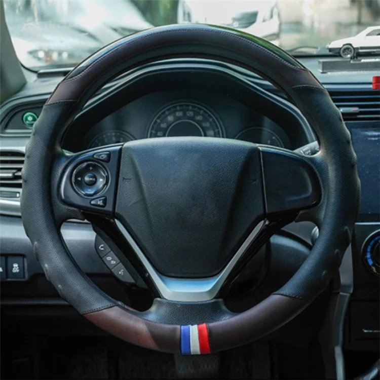 38CM O-Shaped Car Steering Wheel Cover Splicing Color Microfiber Leather Sleeve Protector - Brown