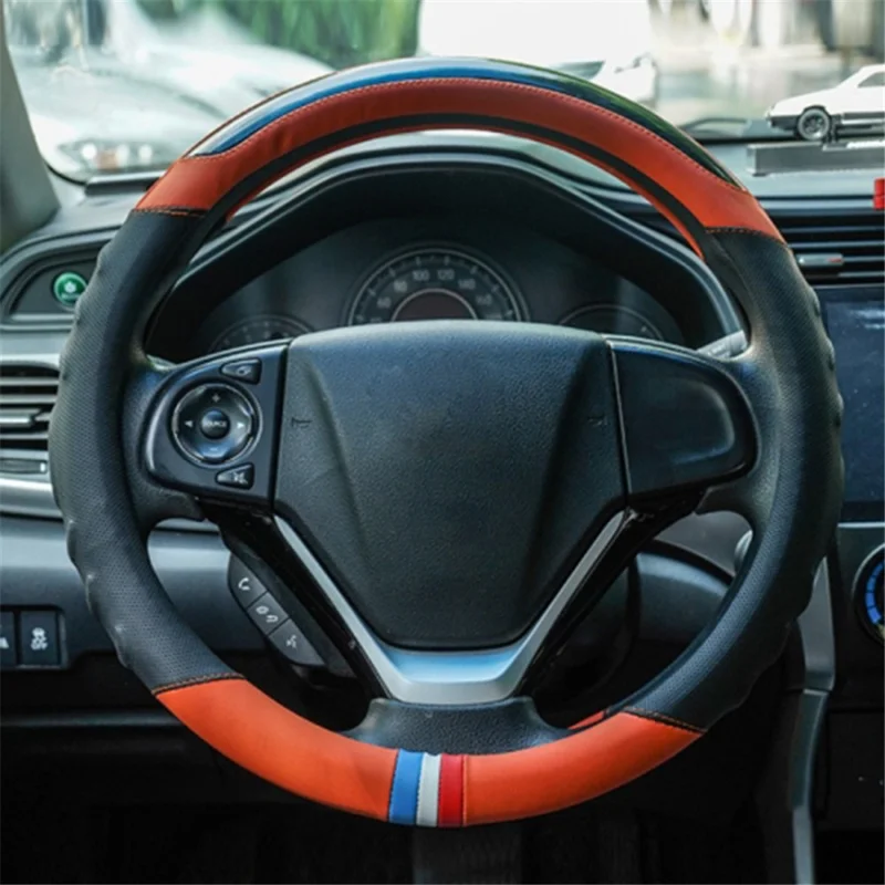 38CM O-Shaped Car Steering Wheel Cover Splicing Color Microfiber Leather Sleeve Protector - Orange
