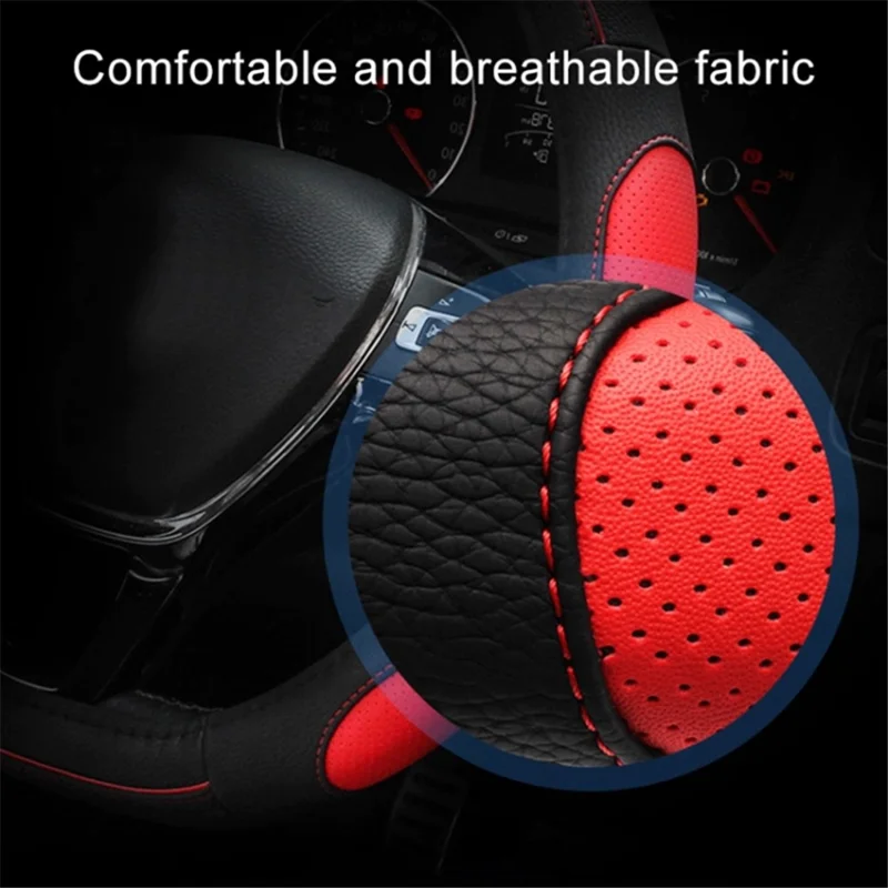 38cm D-shape Car Steering Wheel Cover Imitation Leather Anti-skid Steering Wheel Sleeve - Black+Blue Line