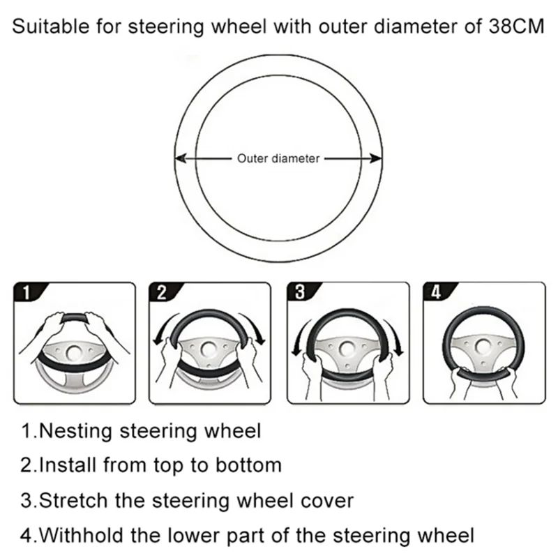 38cm D-shape Car Steering Wheel Cover Imitation Leather Anti-skid Steering Wheel Sleeve - Black+Blue Line