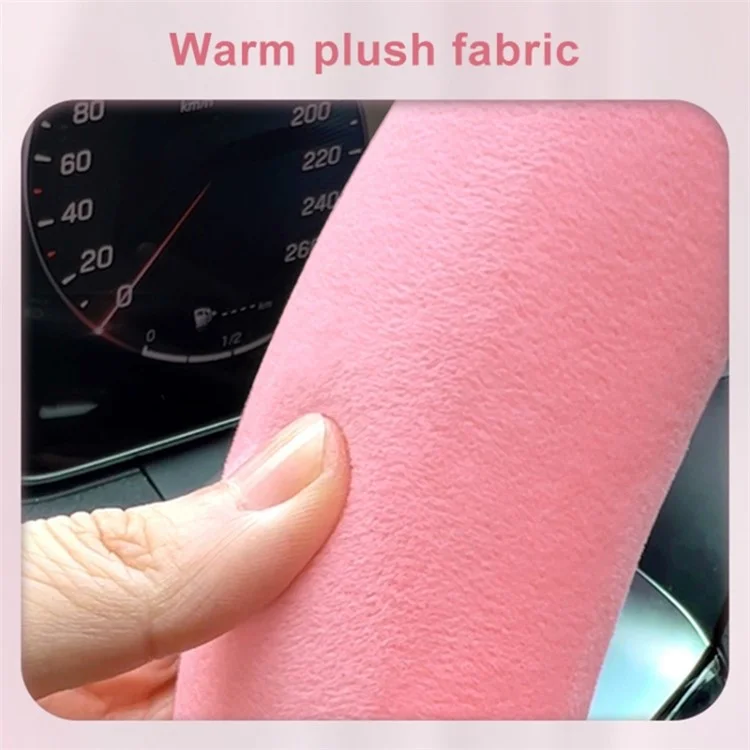 38cm Round Car Steering Wheel Cover Cartoon Bear Design Short Plush Warm Steering Wheel Sleeve - Pink