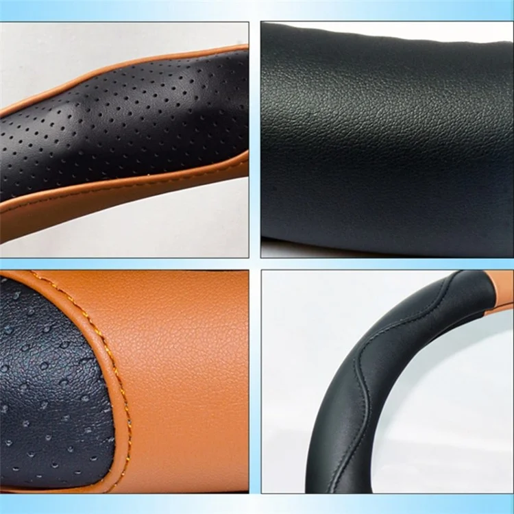 38cm Round Car Steering Wheel Cover Anti-skid Microfiber Leather Steering Wheel Sleeve - Black+Wine Red