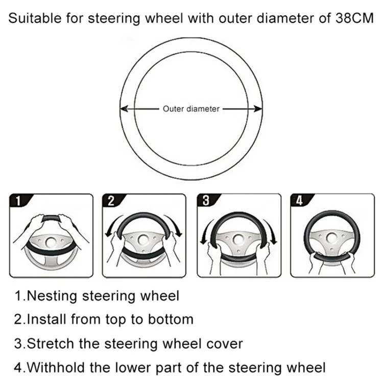 38cm Round Car Steering Wheel Cover Anti-skid Microfiber Leather Steering Wheel Sleeve - Black+Wine Red