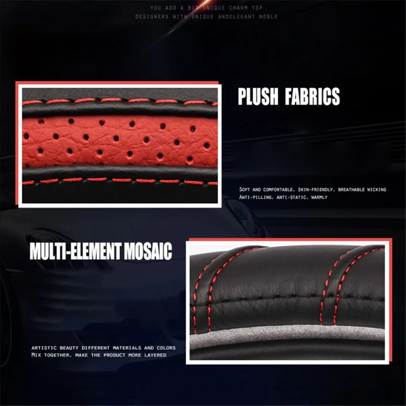 38cm Stylish Car Steering Wheel Cover Cowhide Leather Anti-skid Steering Wheel Sleeve - Black+Blue